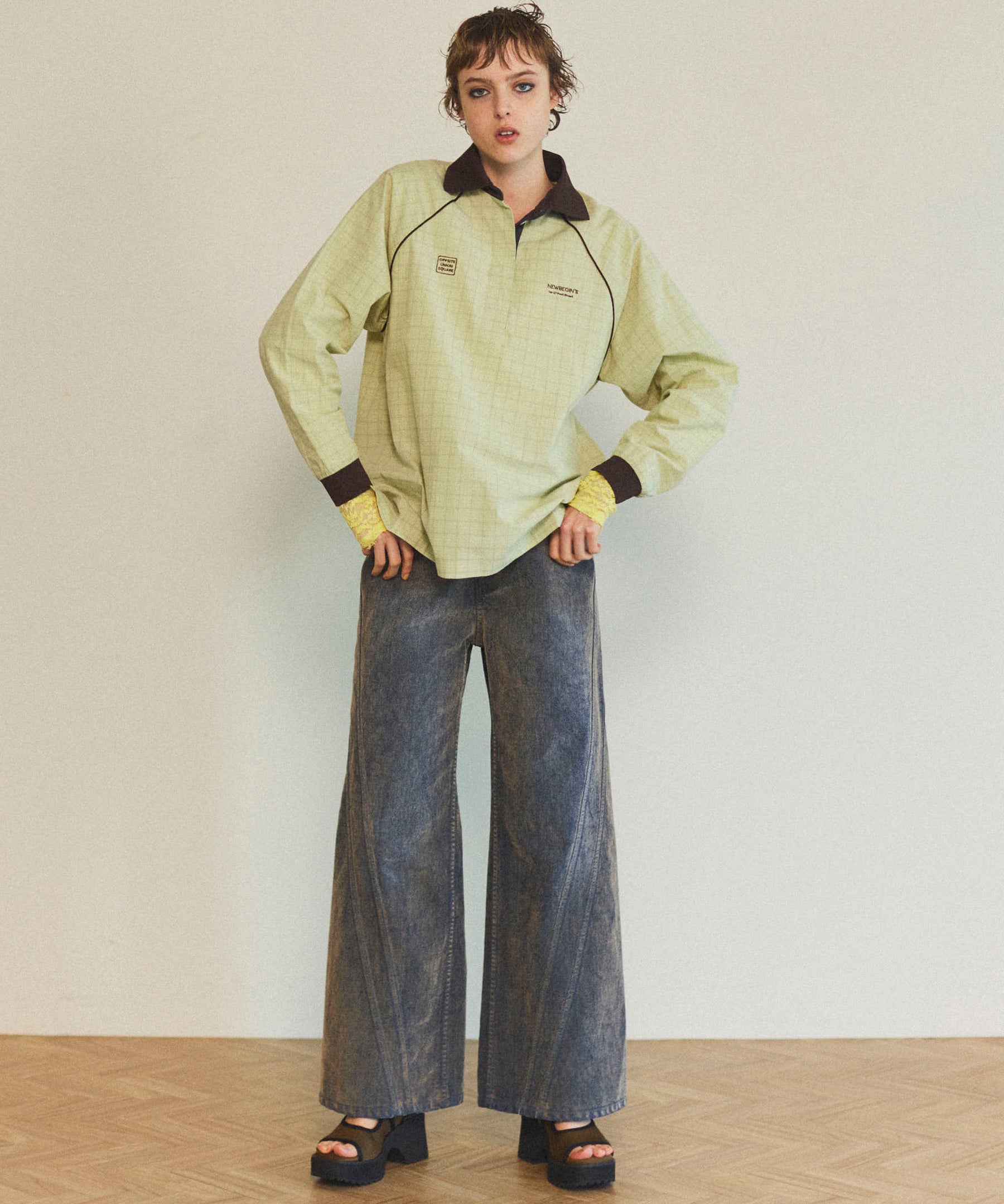 【25SPRING PRE-ORDER】Wide Straight Flocking Denim Pants