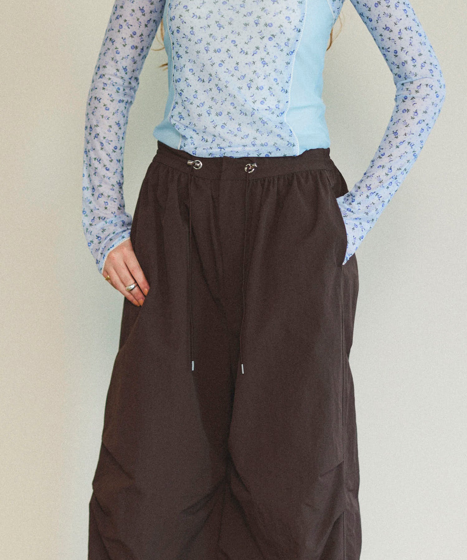Color Piping Parachute Pants