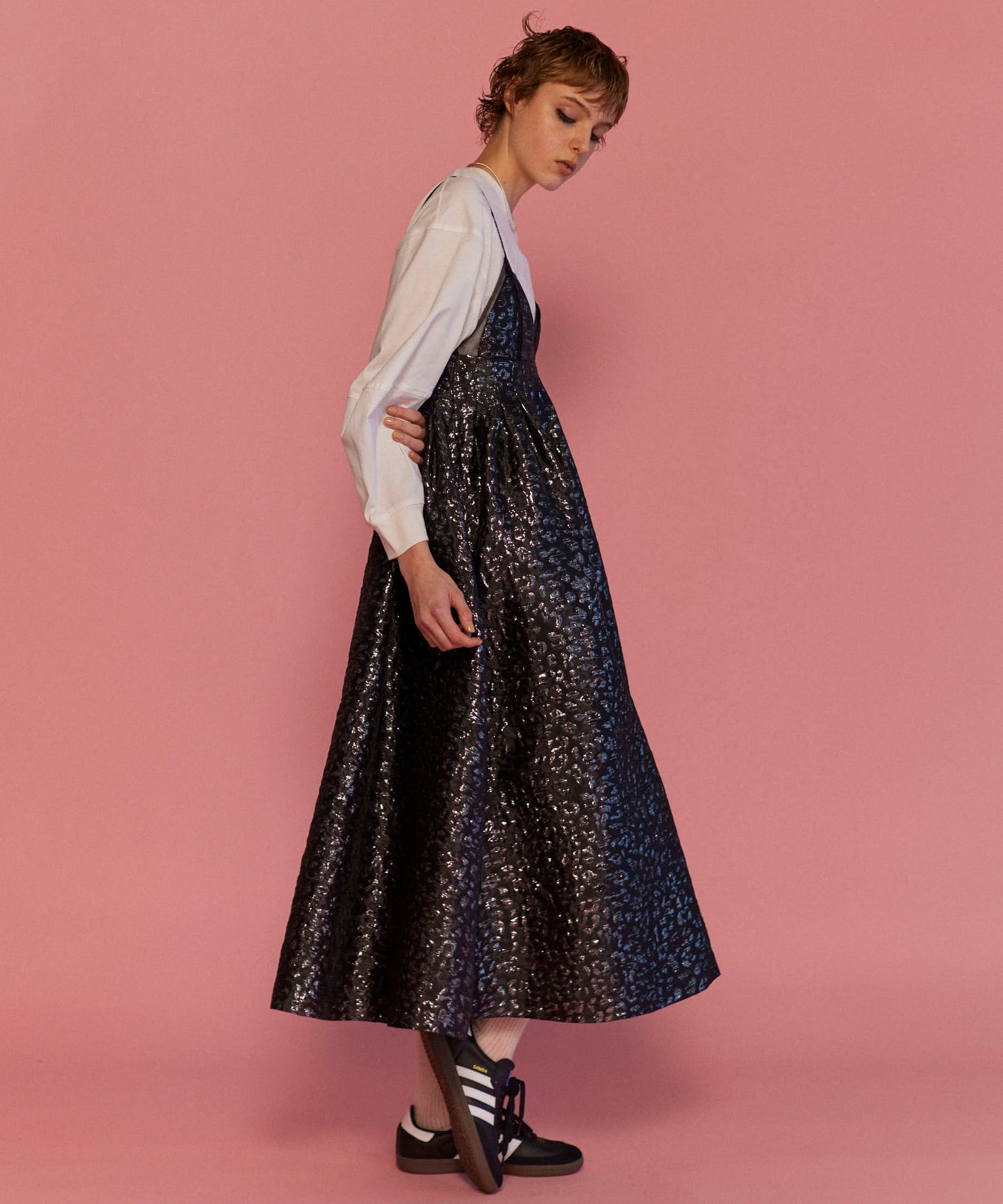 【25SPRING PRE-ORDER】Lame Jacquard Volume Silhouette Dress