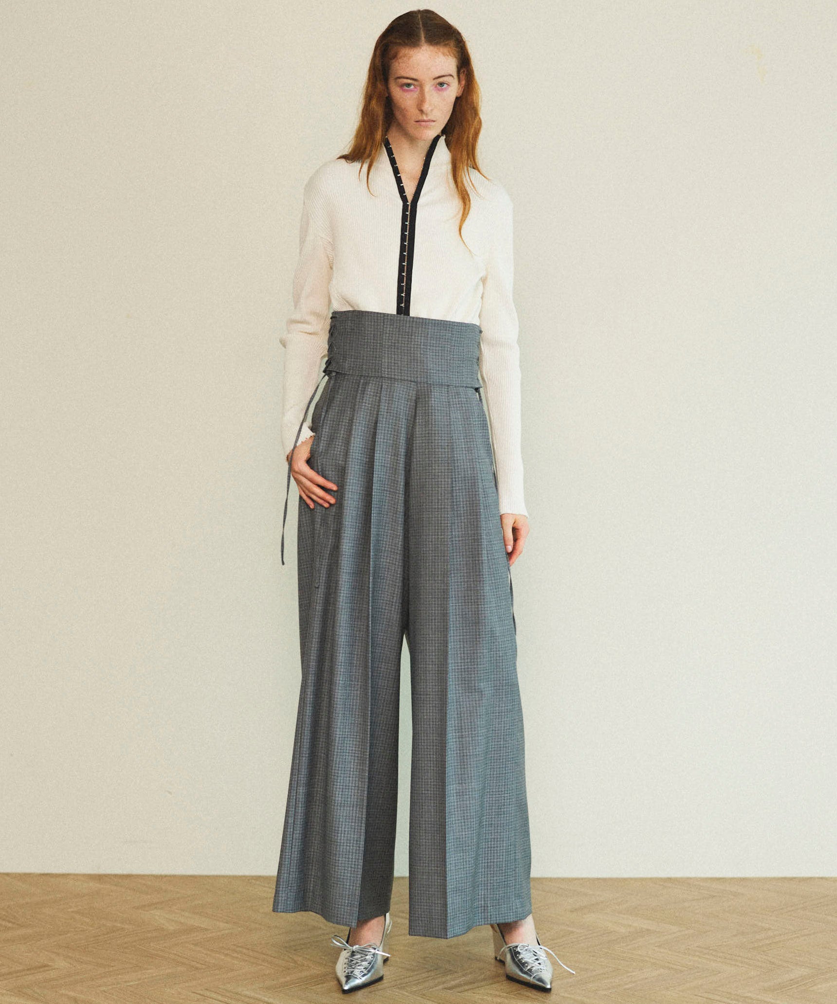 【25SPRING PRE-ORDER】High Waist Lace Up Wide Silhouette Pants