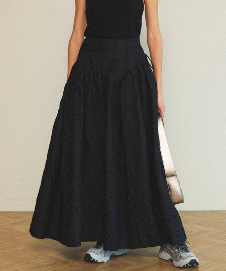 Jacquard Narrow Belt Volume Silhouette Skirt 