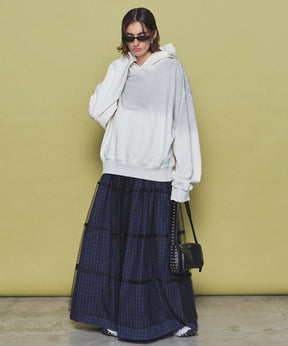 【25SPRING PRE-ORDER】2way Tulle Layered Plaid Pattern Volume Silhouette Skirt