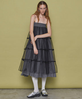 【25SPRING PRE-ORDER】2way Tulle Layered Plaid Pattern Volume Silhouette Skirt