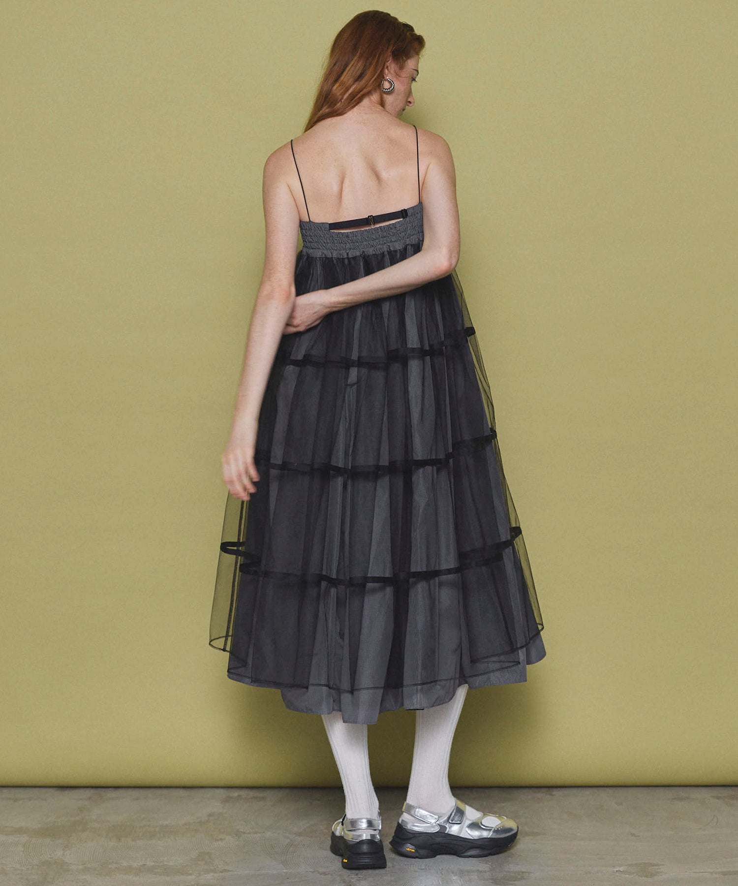 【25SPRING PRE-ORDER】2way Tulle Layered Plaid Pattern Volume Silhouette Skirt