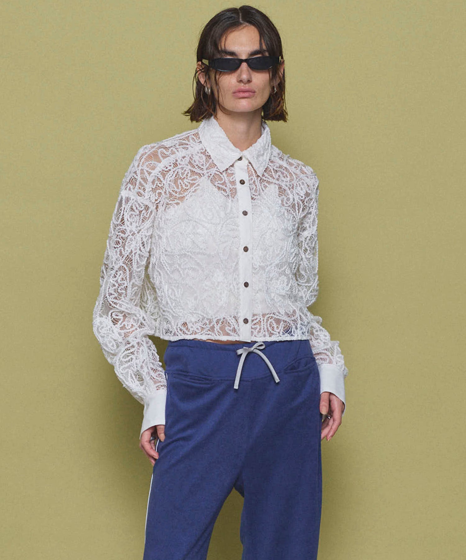 【25SPRING PRE-ORDER】Embroidery Lace Fabric Short Length Shirt