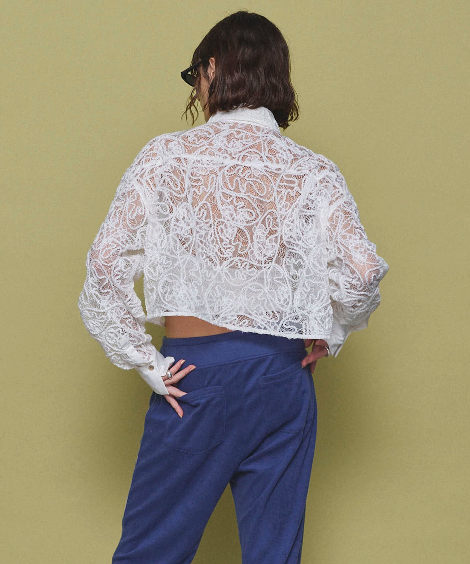 【25SPRING PRE-ORDER】Embroidery Lace Fabric Short Length Shirt