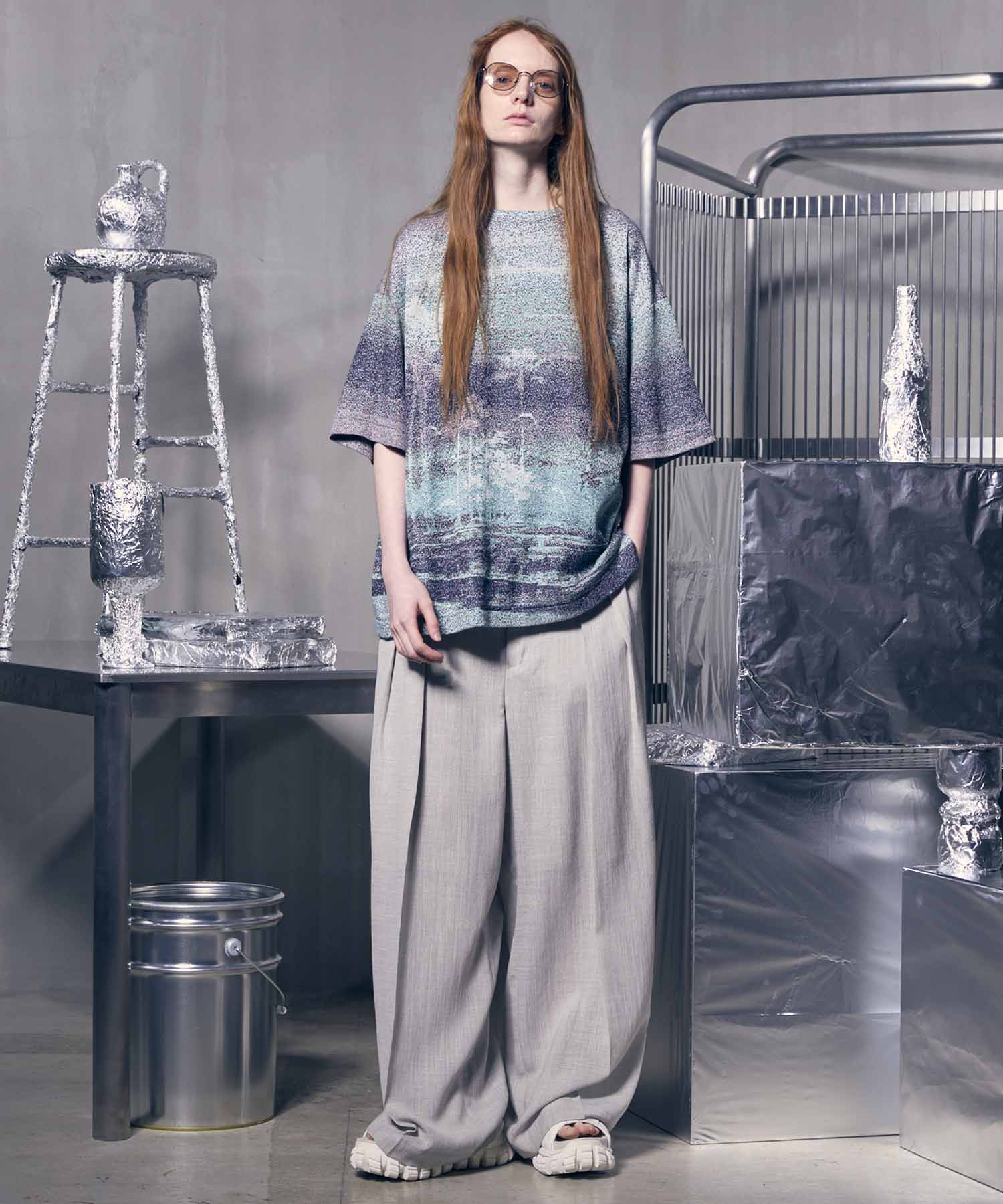 图片拼贴自然双jacquard Prime-Over Kew Neck编织T恤