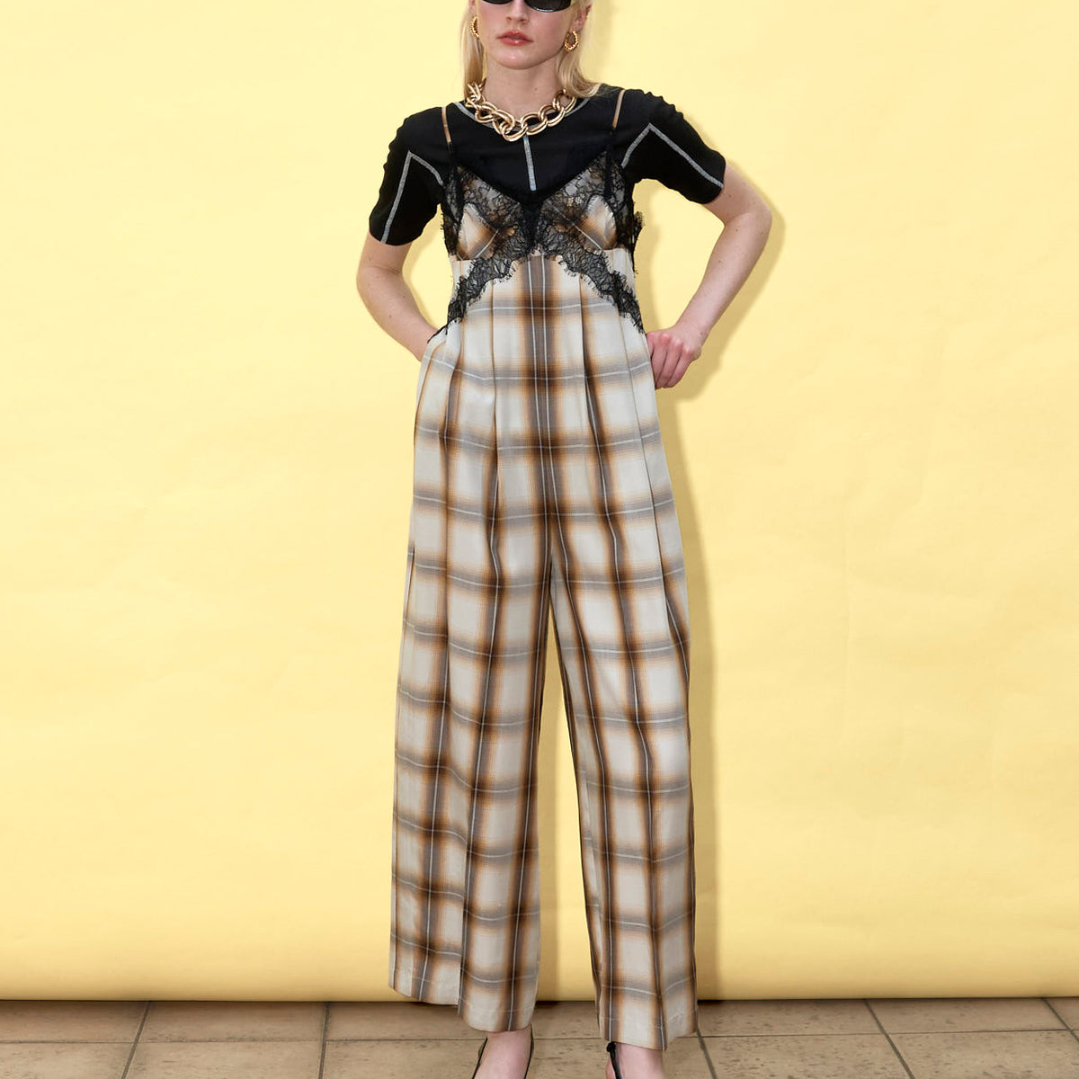 サロペット・オーバーオール・オールインワン Plaid Lace Camisole All-In-One SALE】Plaid Lace Camisole All-In-One