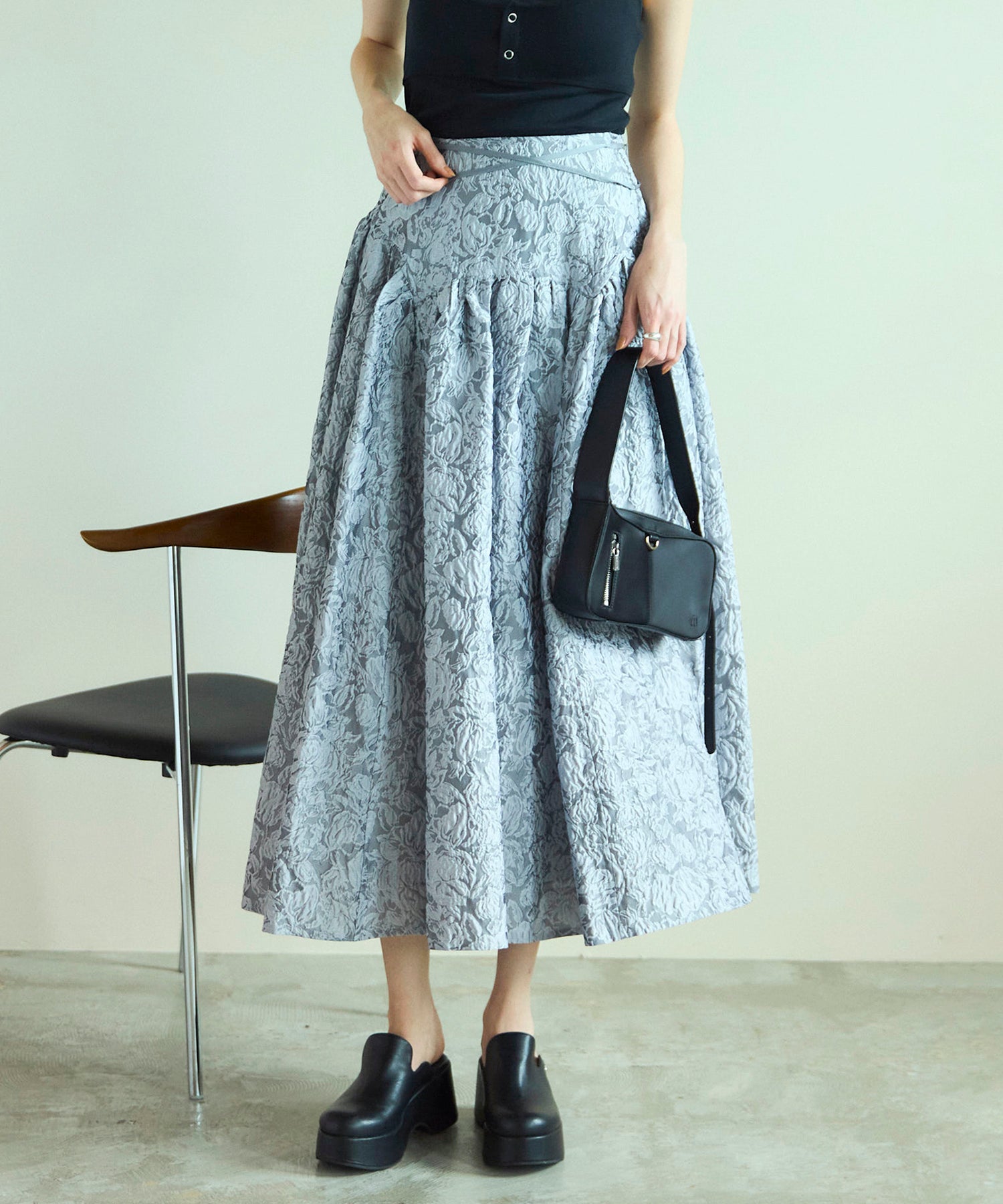 【SALE】Jacquard Narrow Belt Volume Silhouette Skirt