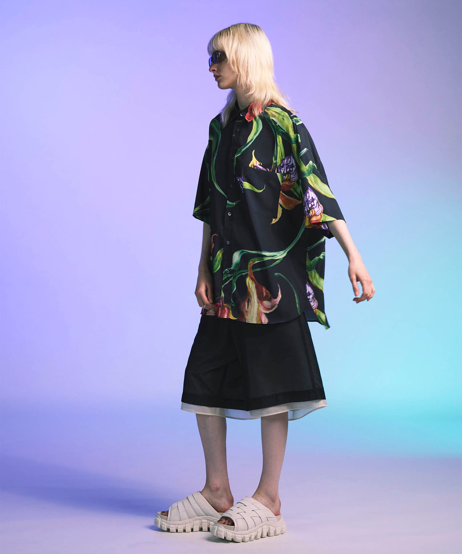 [한정판] 원래 그래픽 프라임-오버 일반 칼라 짧은 슬리브 셔츠