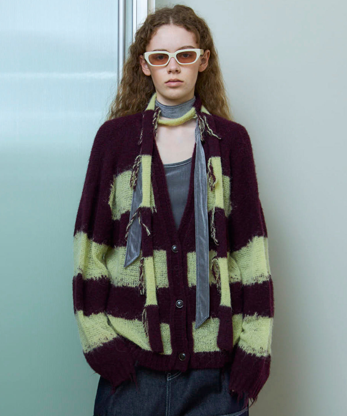 Scarf Combination Striped Cardigan