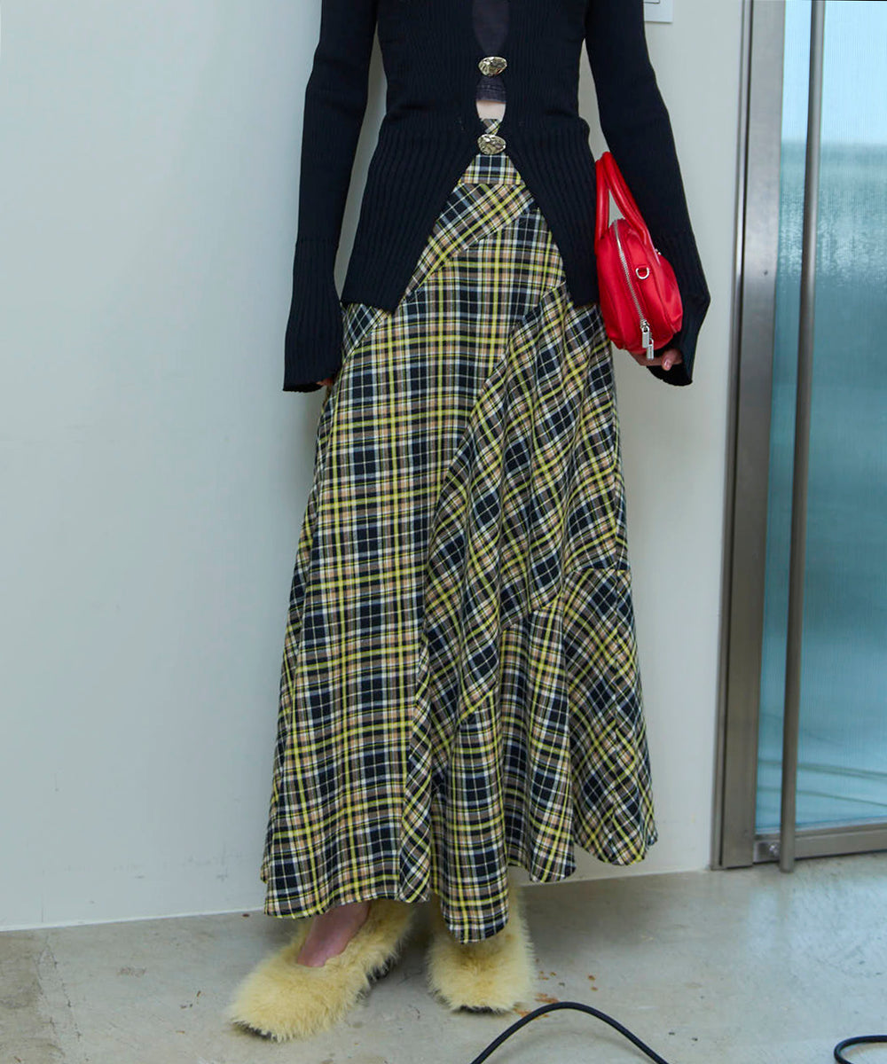SALE】Random Plaid Flare Skirt