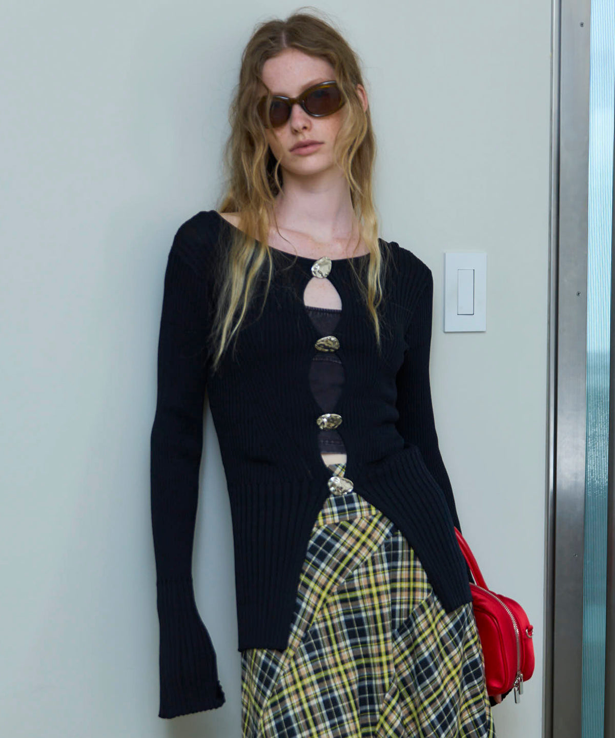 Button Slit 2way  Knit Tops