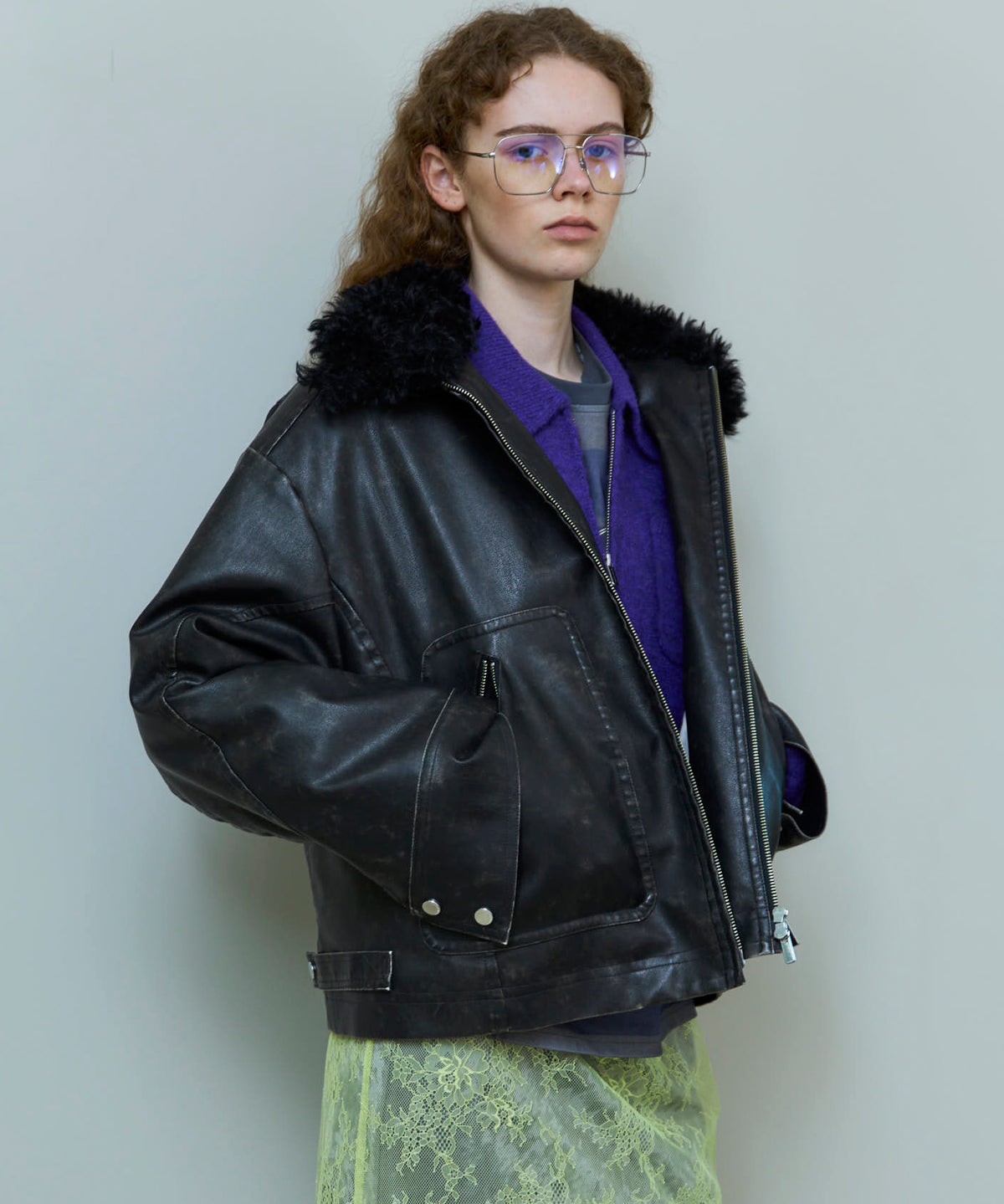 2way Collar Vegan Leather Blouson