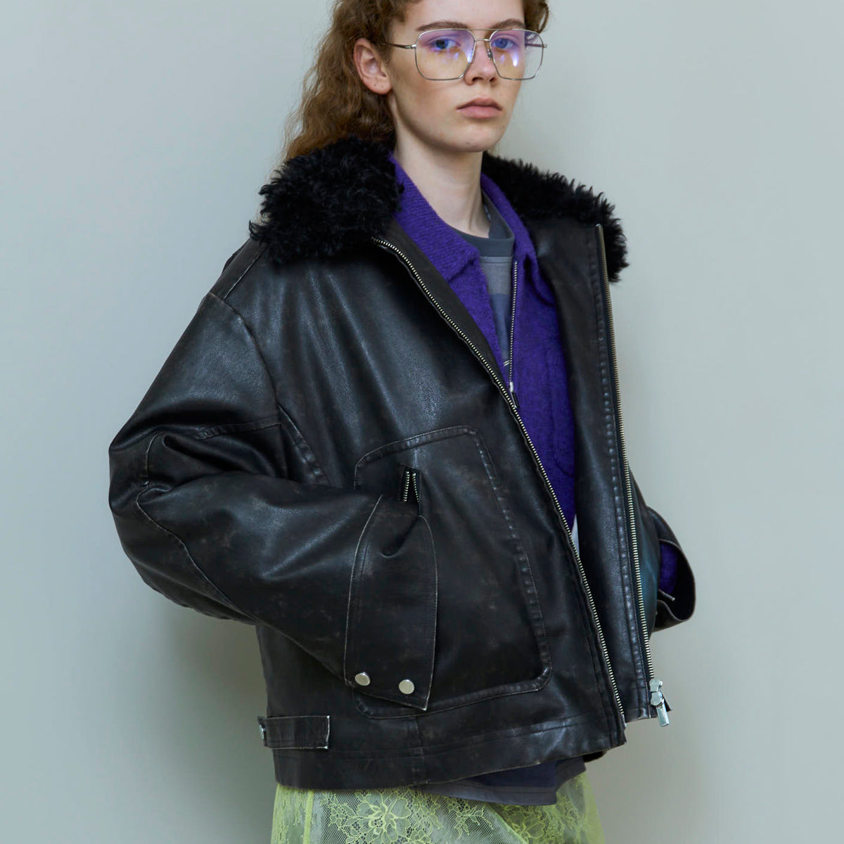 2way Collar Vegan Leather Blouson