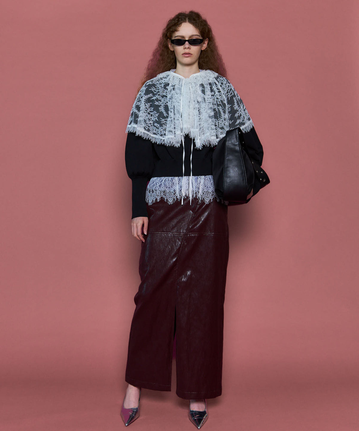 Waist Cross Vegan Leather Tight Slit Skirt