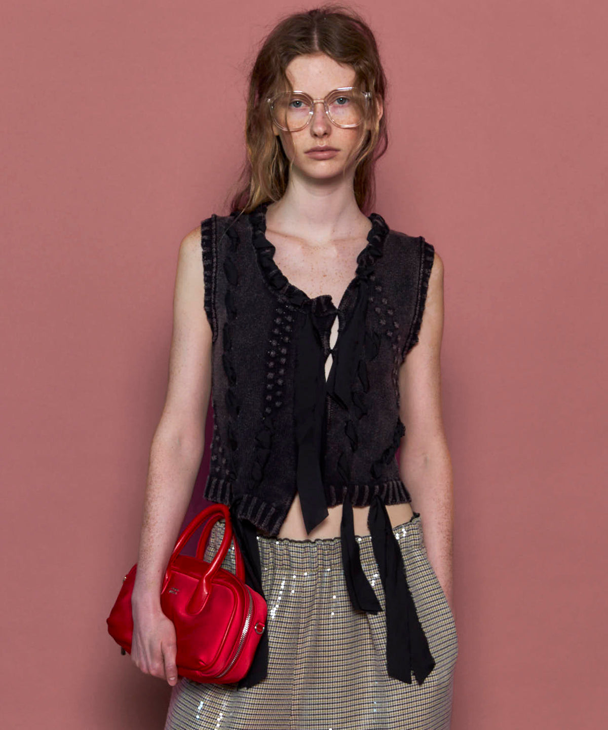 Ribbon Stitch Knit Vest