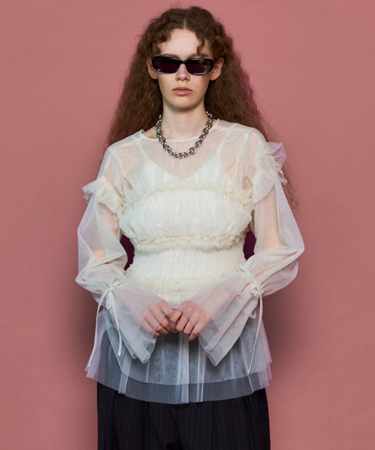 2way Ruffle Gathers Tulle Tops