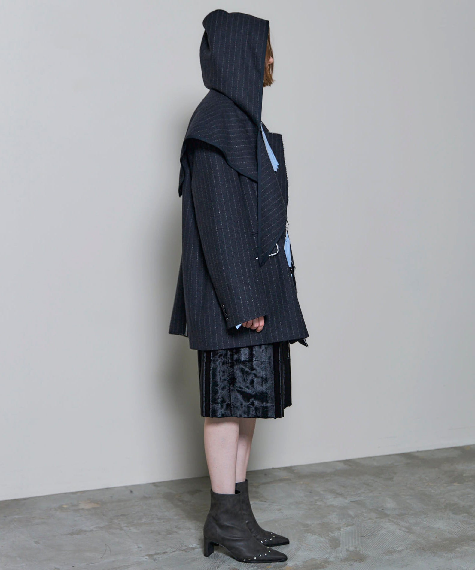 2way Hooded Scarf Cut Off Jacket