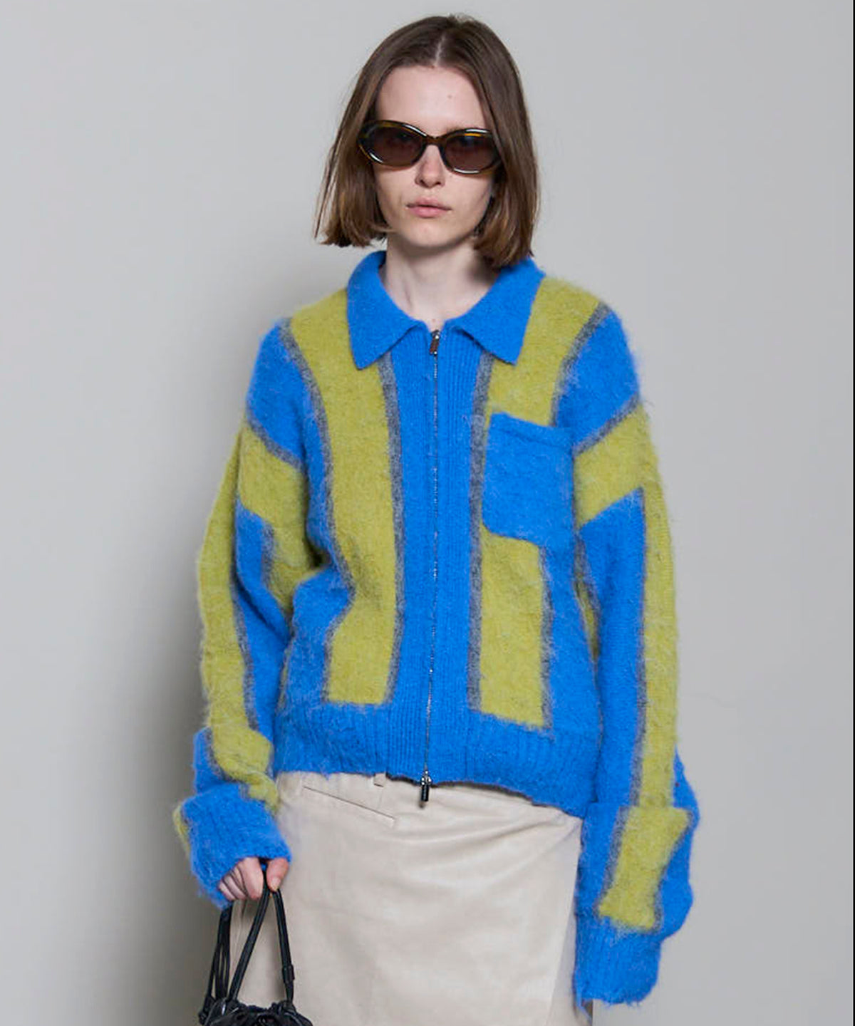 Soutien Collar Stripe Zip Knit Cardigan