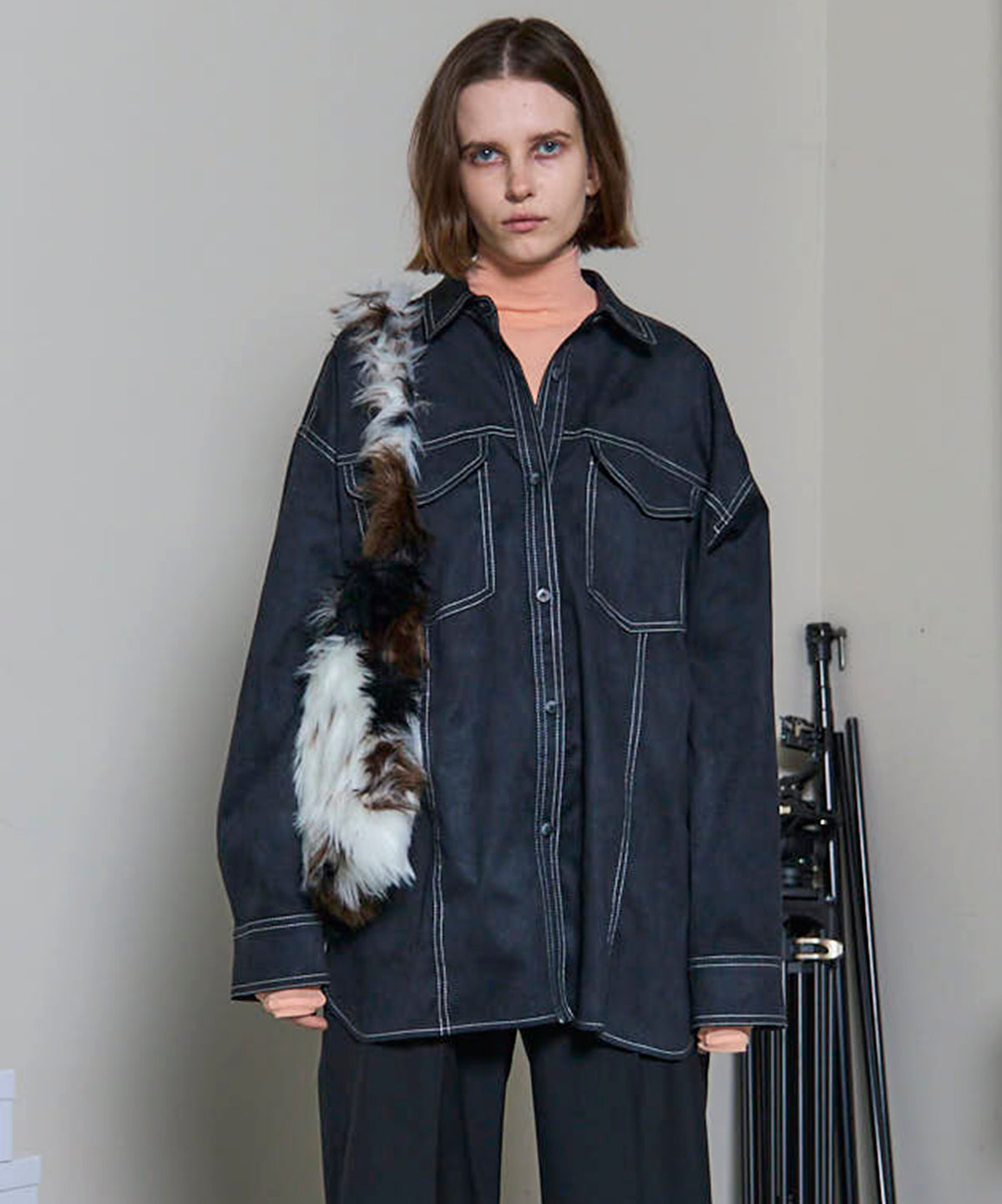 Bicolor Stitched Suede Shirt