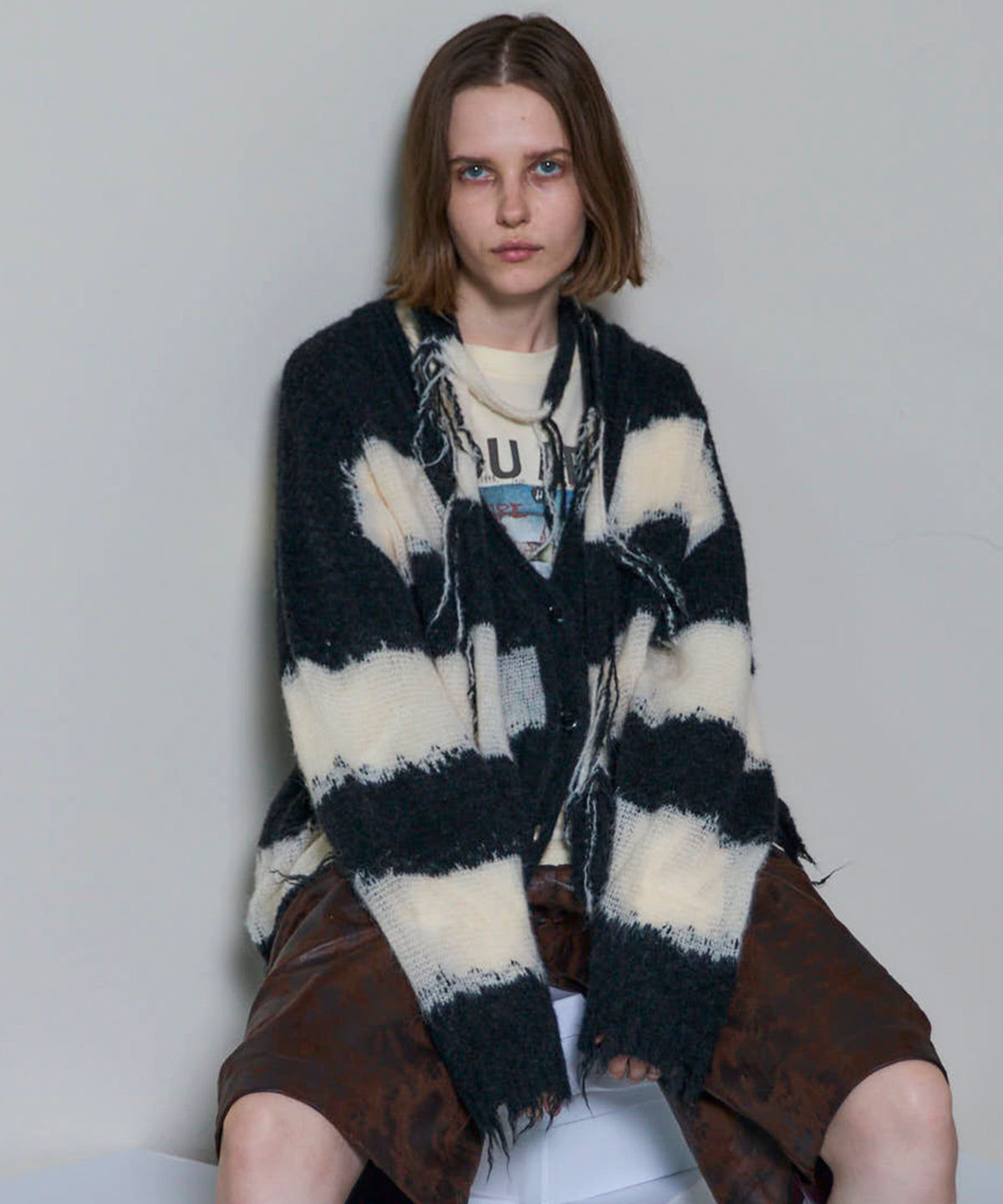 Scarf Combination Striped Cardigan