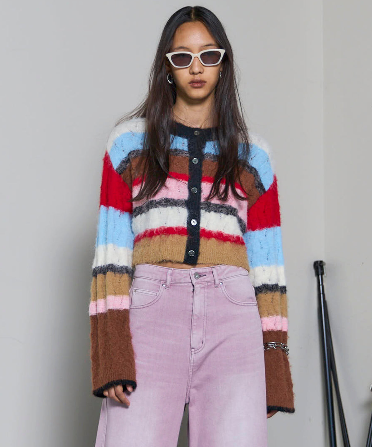 2way Neck Multi Border Knit Tops