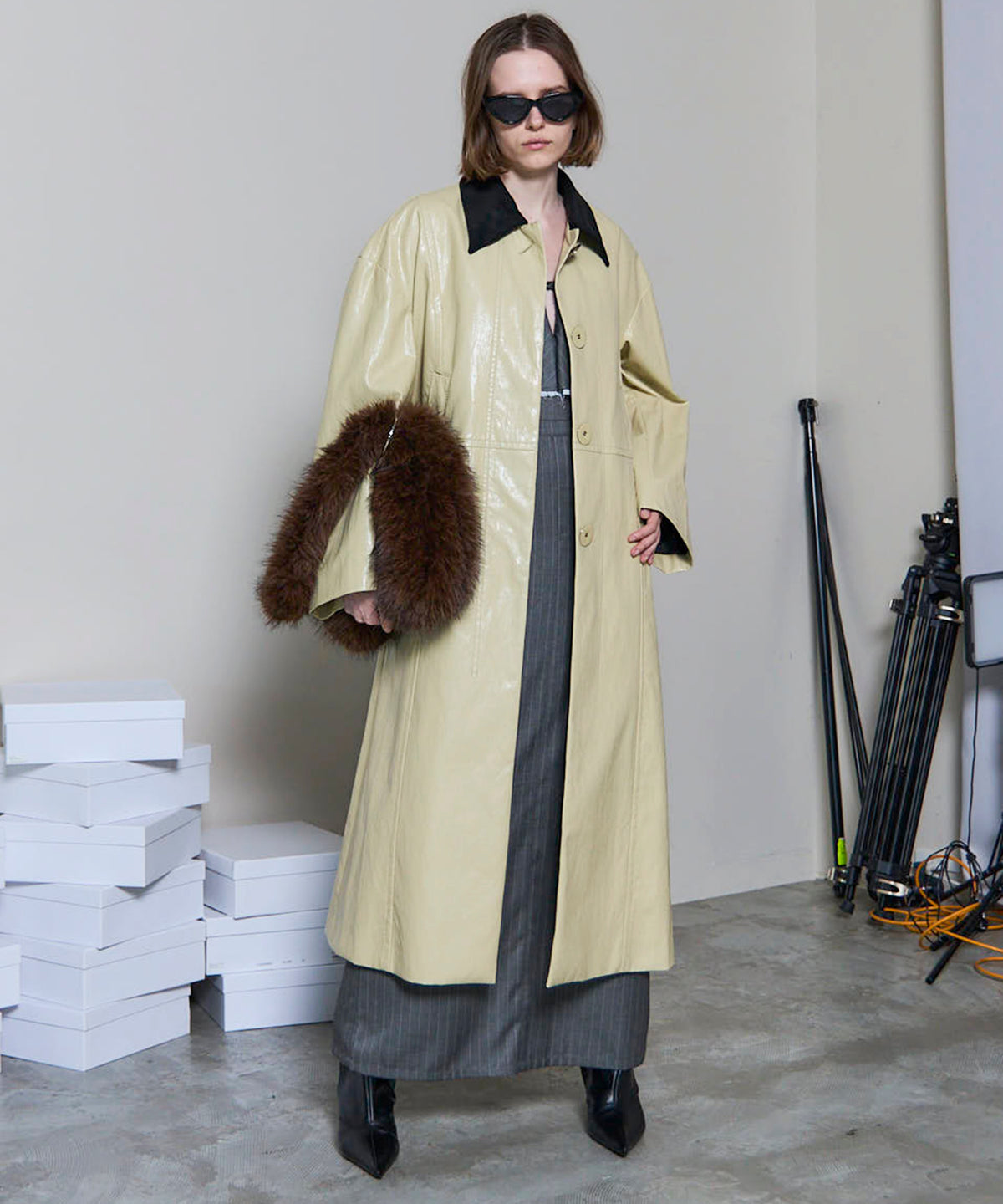 Vegan Leather  Balmacaan Coat