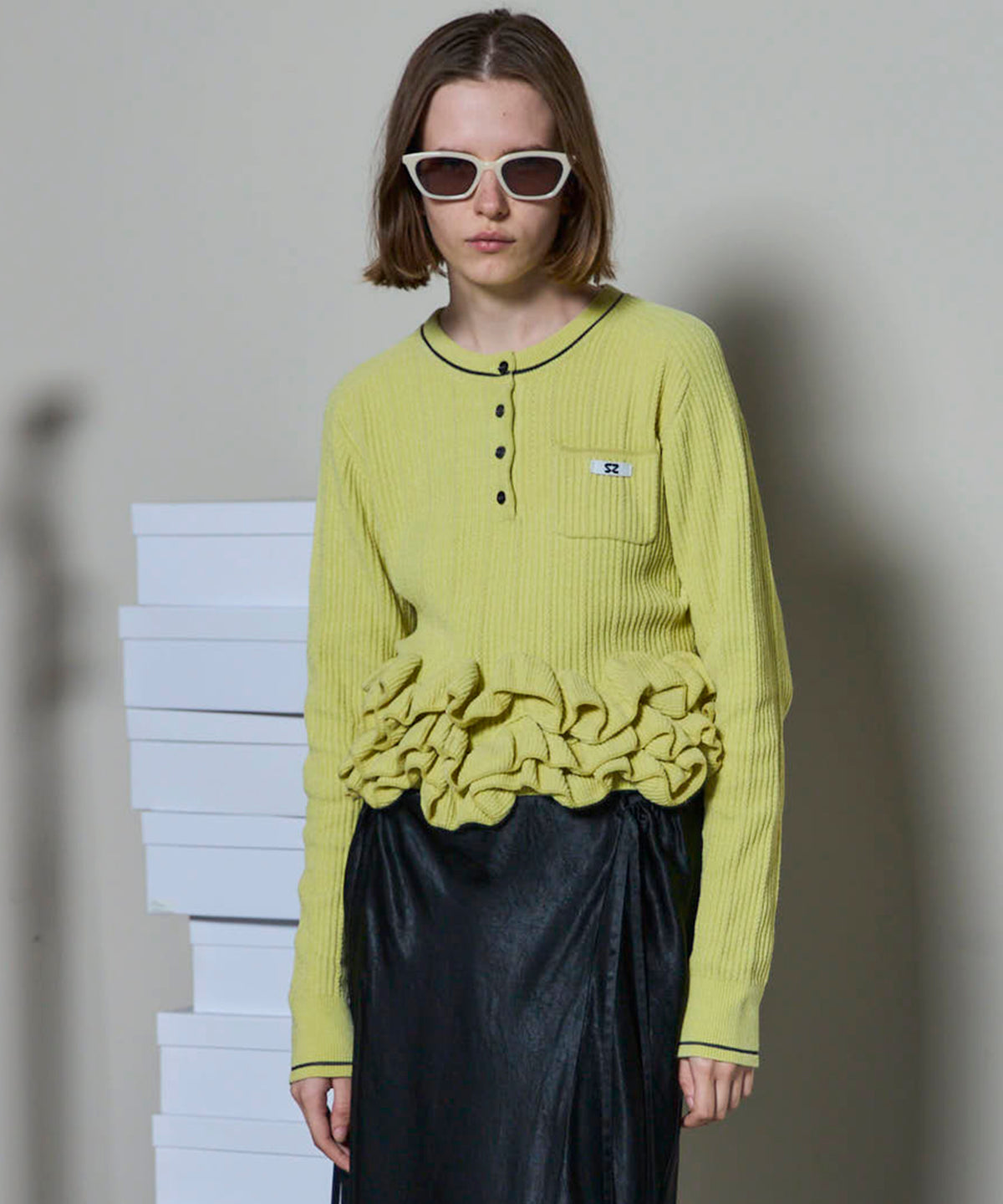 Ruffled Hem Chenille Knit Tops