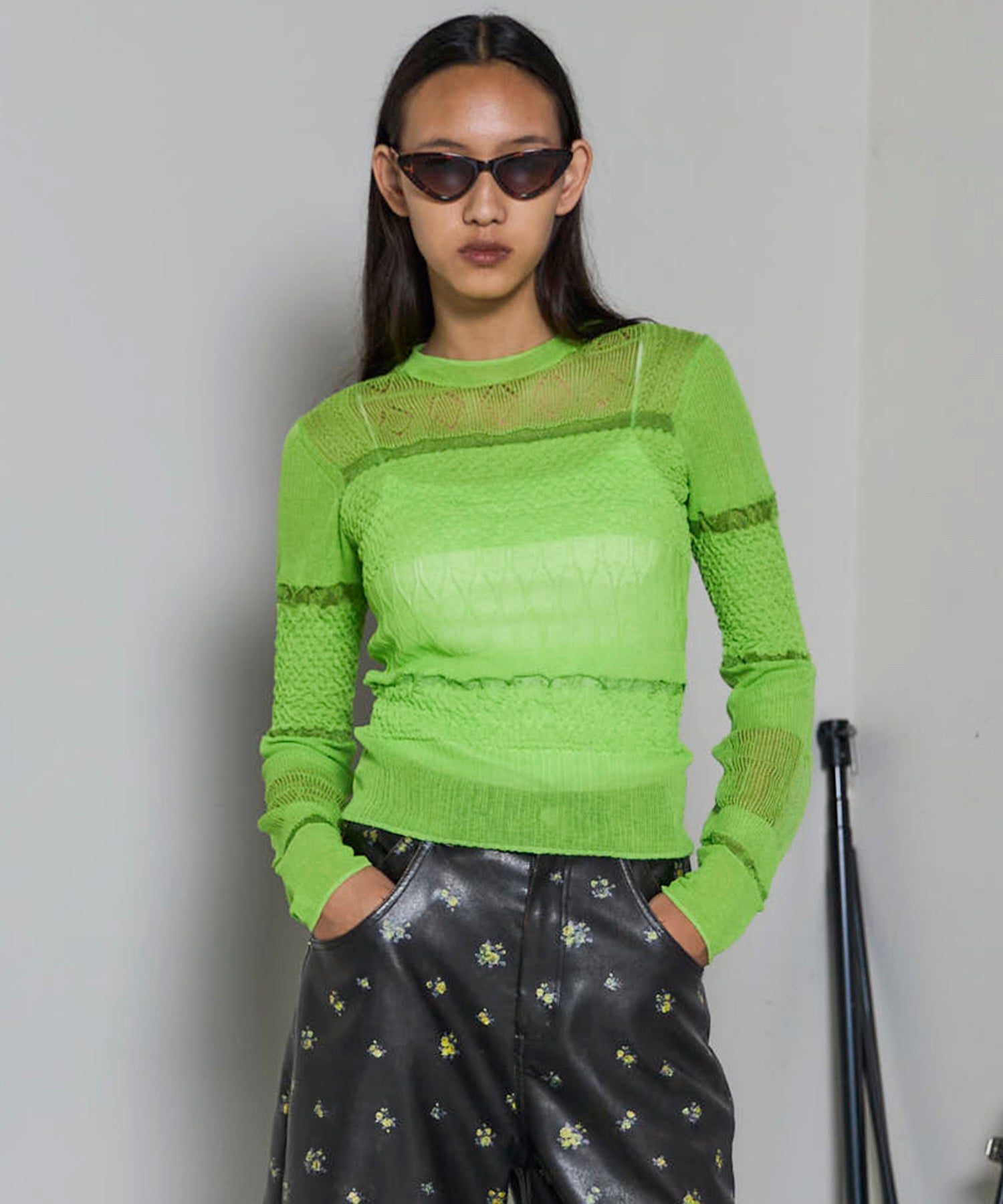 Sheer Smocked Knit Pullover