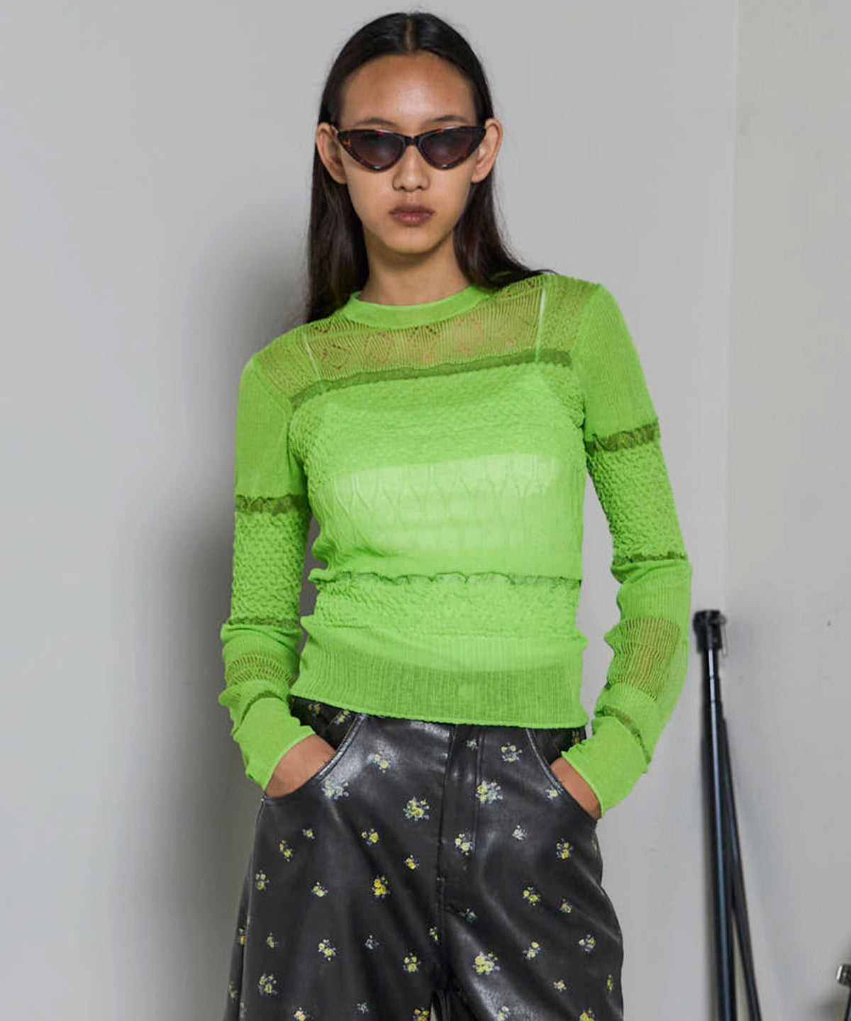 Sheer Smocked Knit Pullover