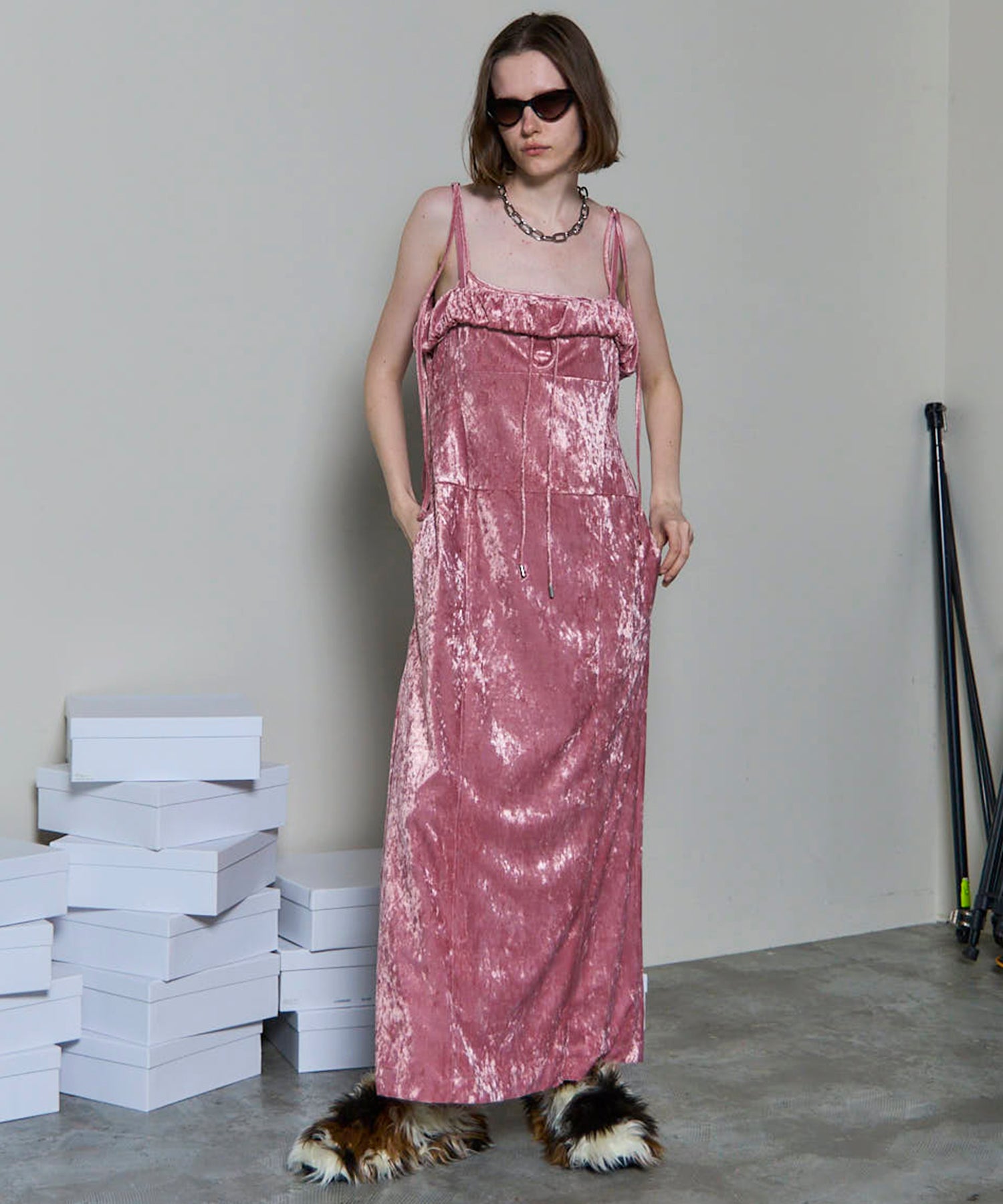 Scrunchie Velour Camisole Dress