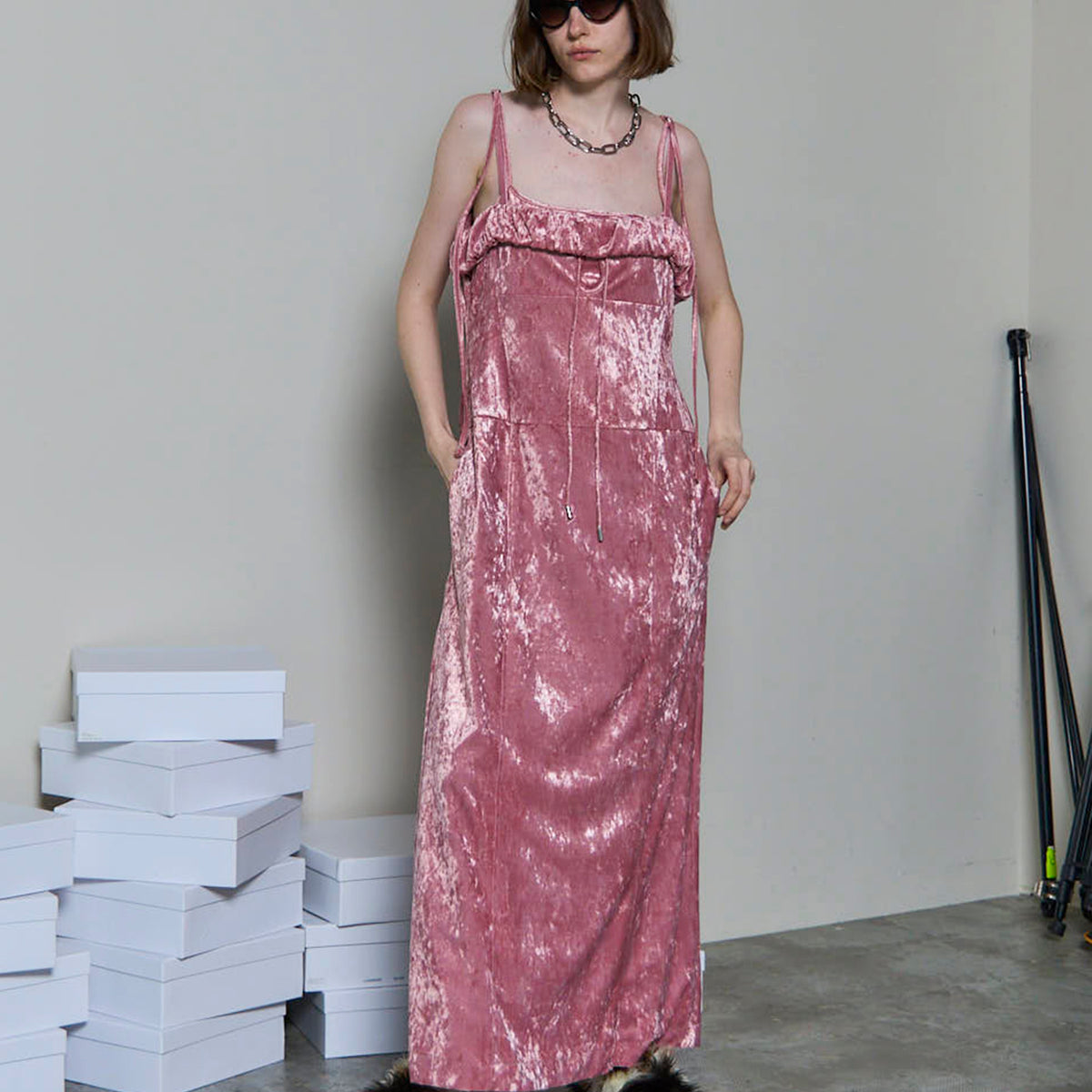 Scrunchie Velour Camisole Dress