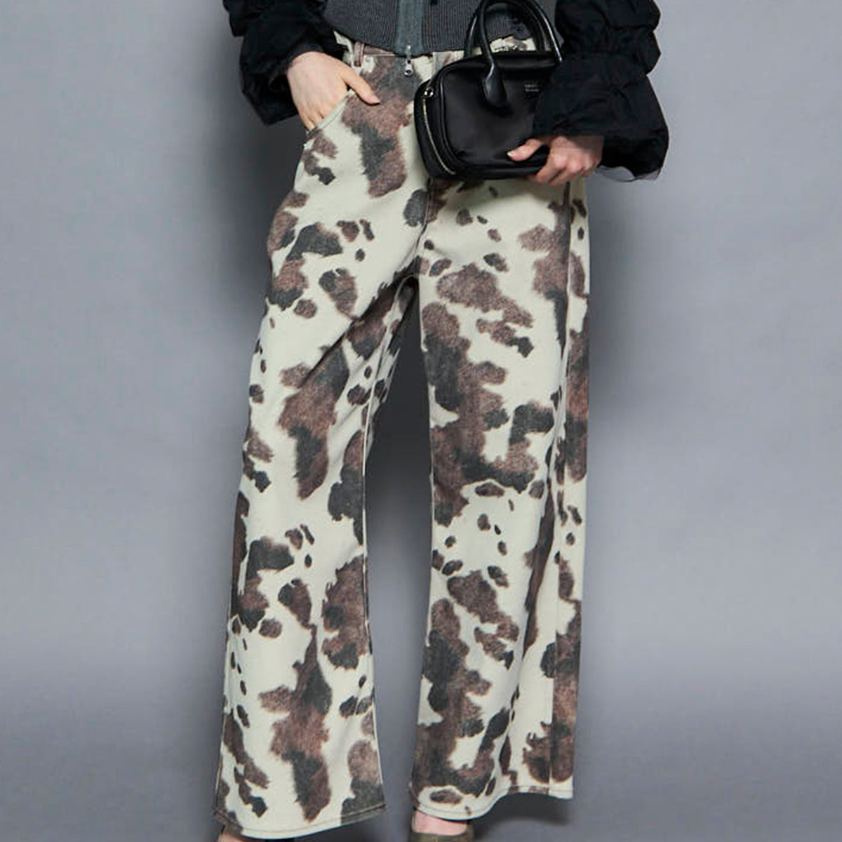 パンツ CowentGone Vegan Leather Cow Printed Pants