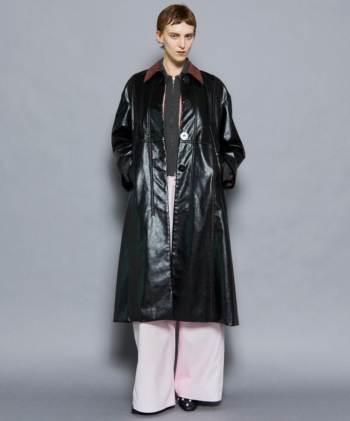 Vegan Leather  Balmacaan Coat