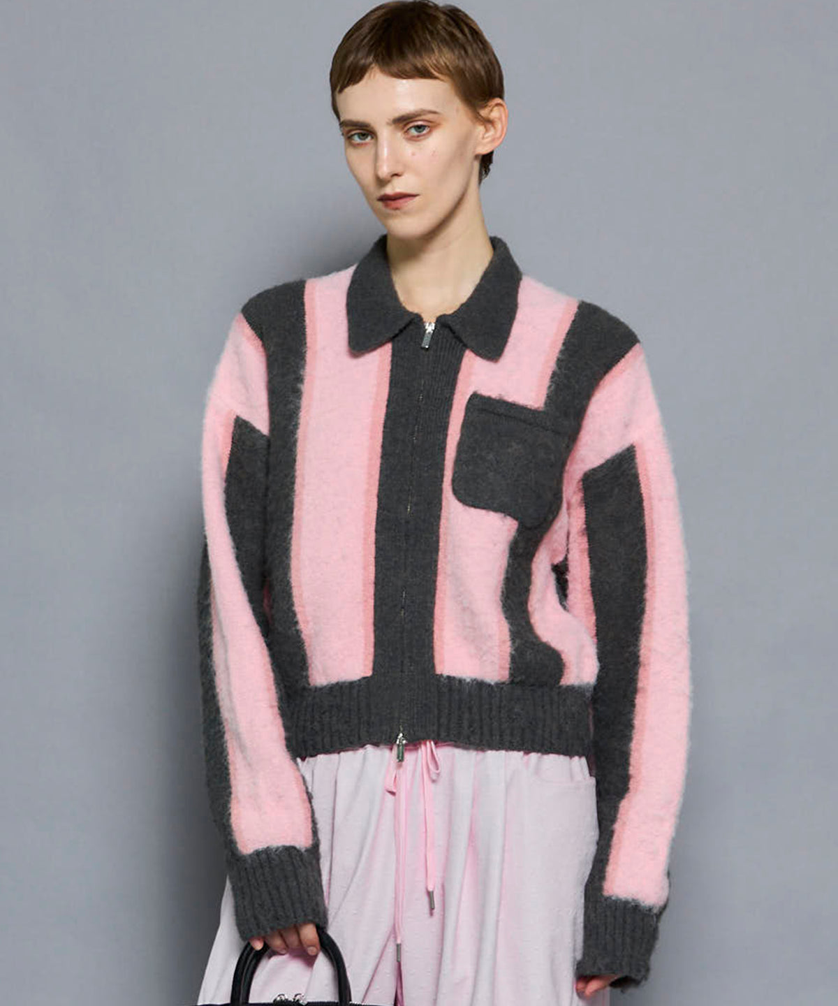 Soutien Collar Stripe Zip Knit Cardigan