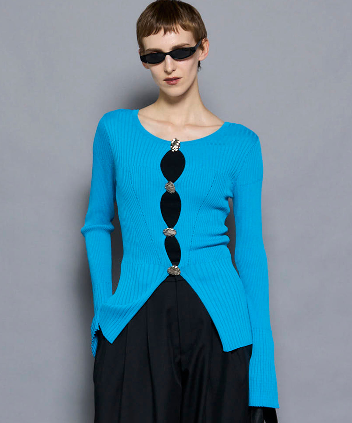 Button Slit 2way  Knit Tops