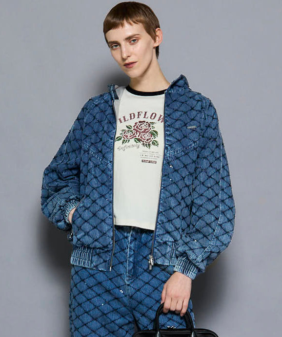 SALE】Diamond Beads Embroidery Denim Hoodie