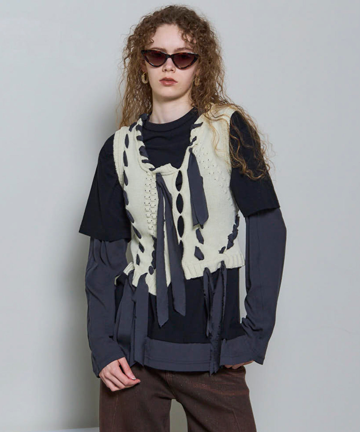 Ribbon Stitch Knit Vest