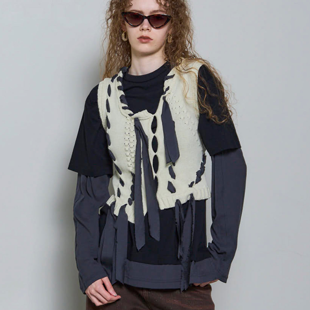 トップス Maison special ribbon vest(White) PRE-ORDER】Ribbon Stitch Knit Vest