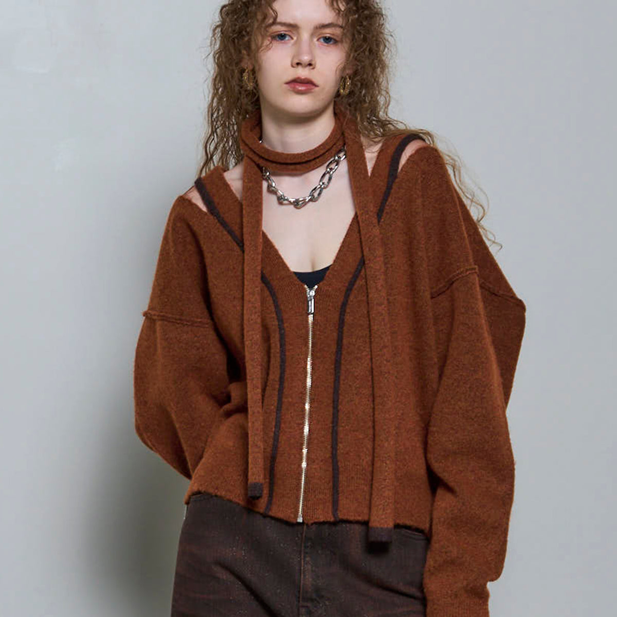 トップス Dezert cardigun With Stall Tulle Slit Cardigan