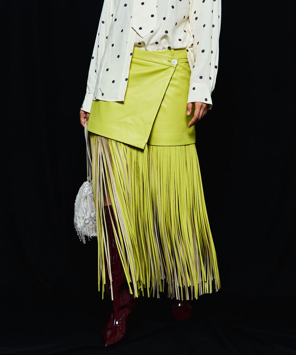 Vegan Leather Fringe Wrap Skirt