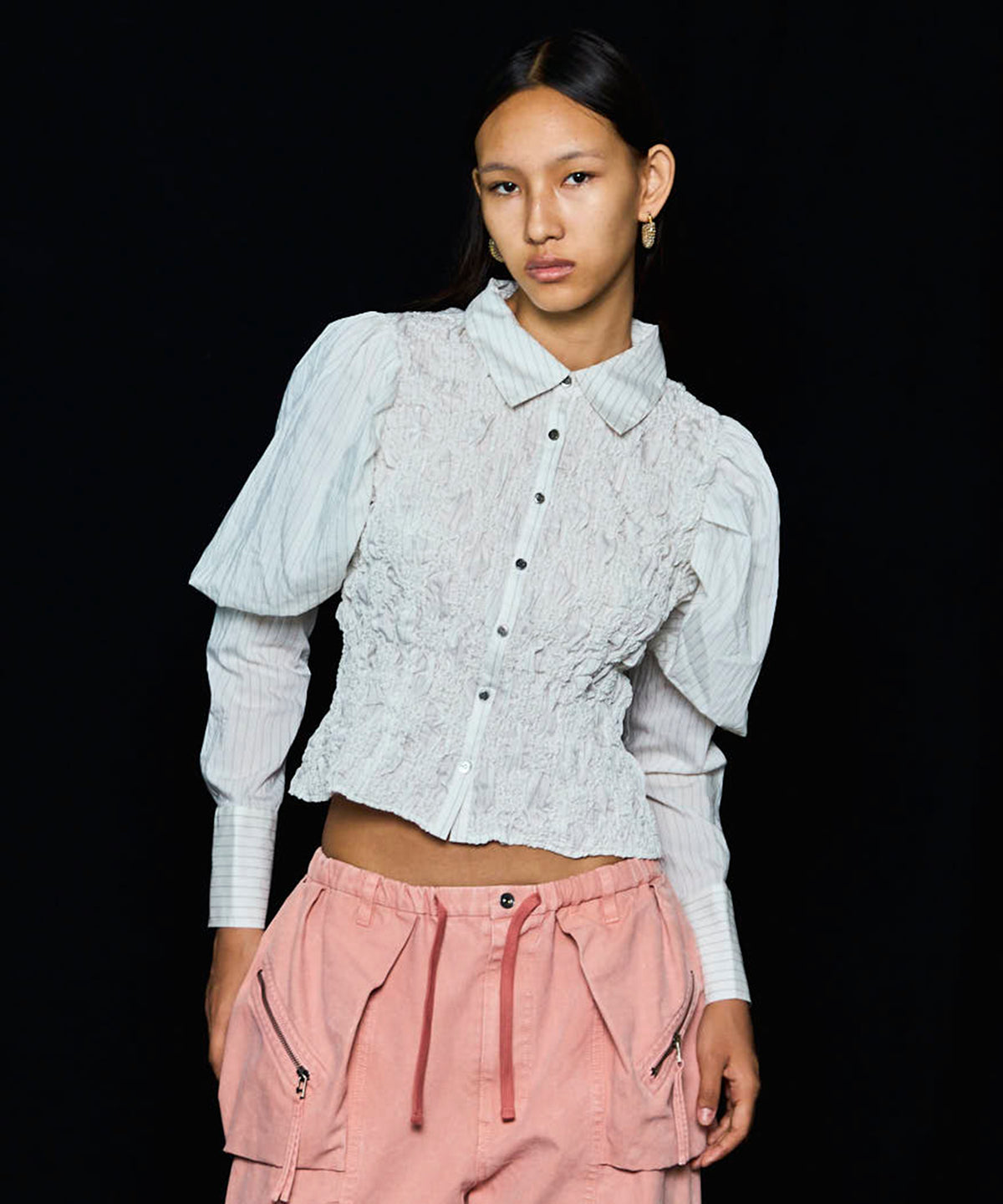 Puff Sleeves Shirring Shirt