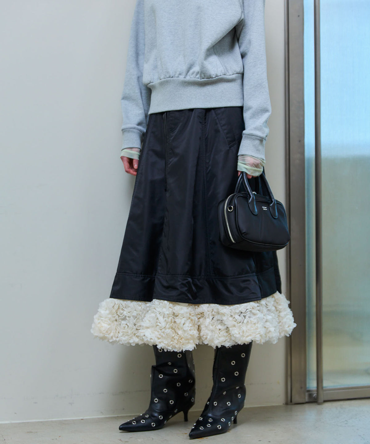 Belted 2way Flower Hem Volume Skirt