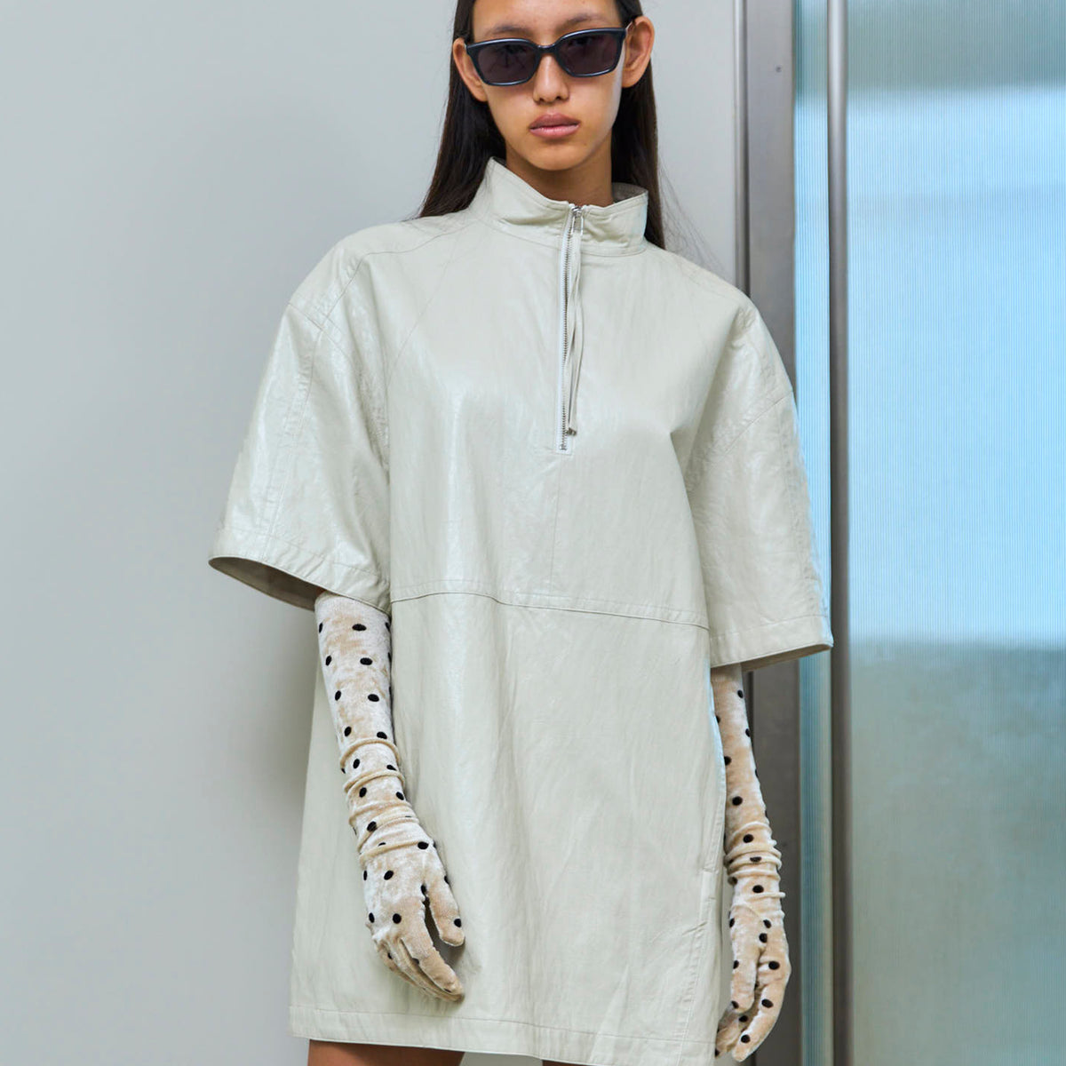 SALE】Leather Half Sleeve Tops