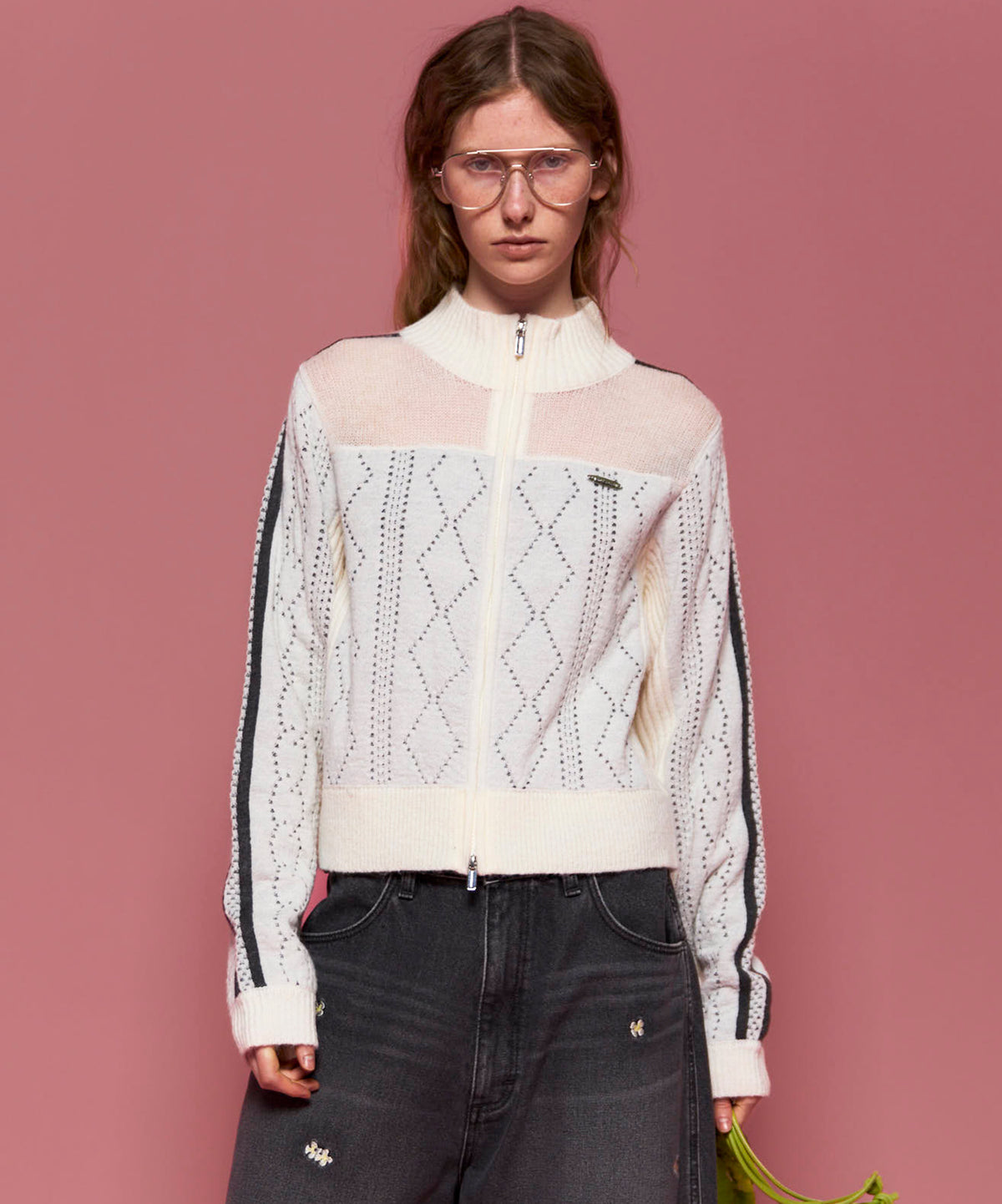 Openwork Knit Track Jacket