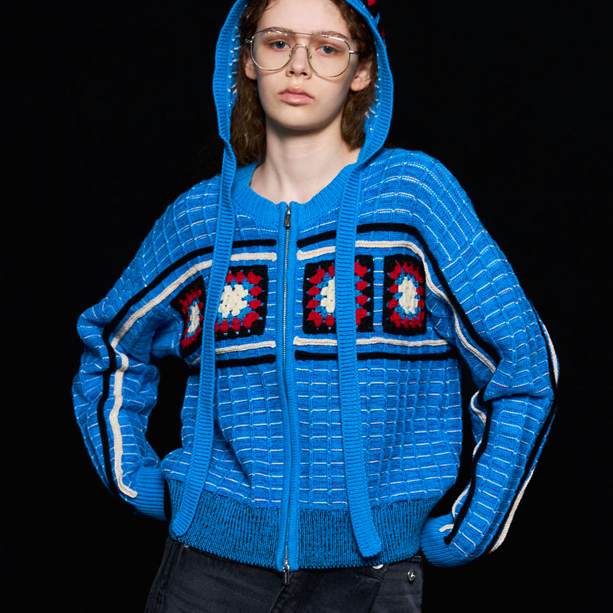 Crochet Motif Zip Knit Cardigan