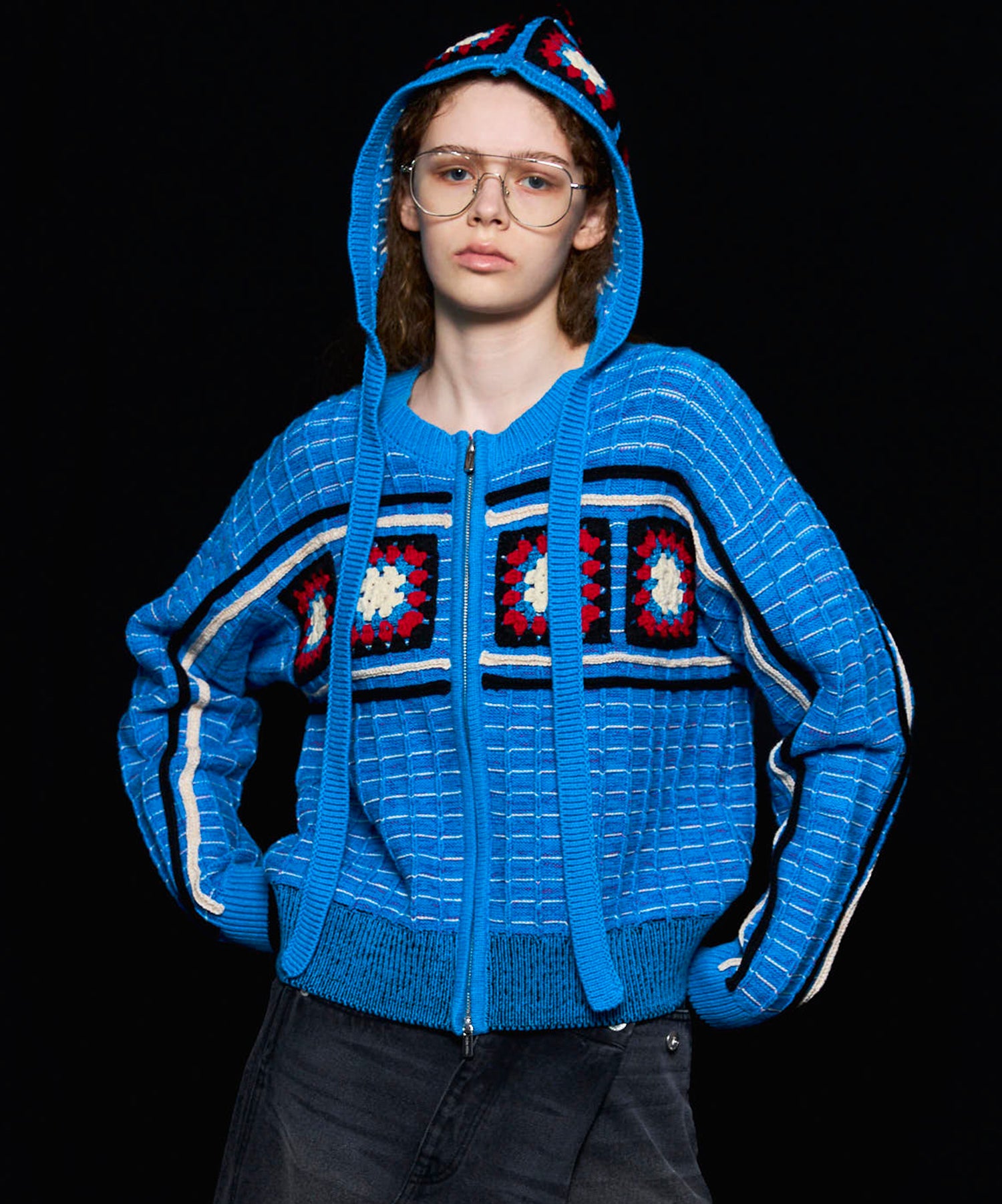 [25autumn preoder] 크로 셰 뜨개질 모티프 zip 니트 카디건