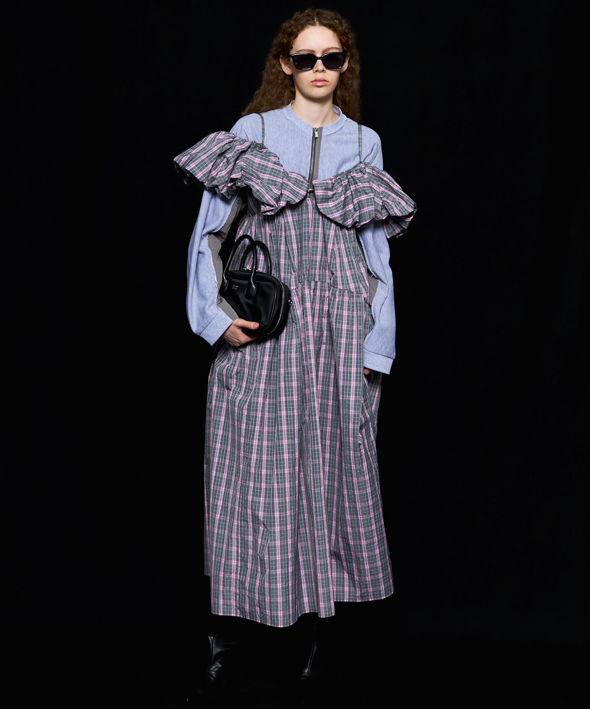 Plaid Taffeta Voluminous Dress