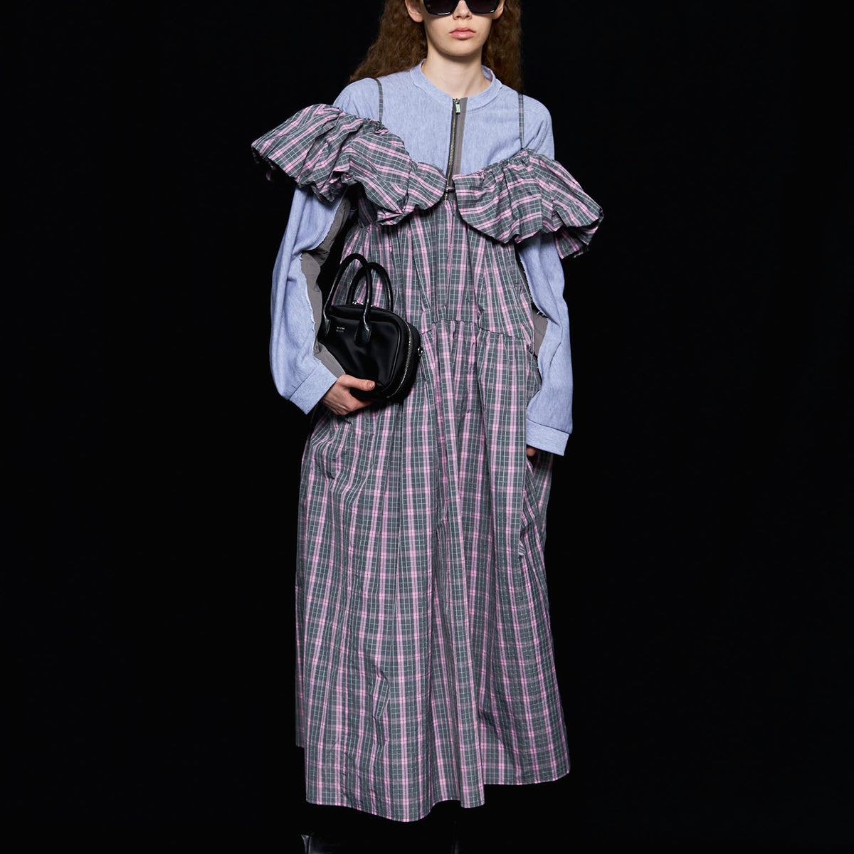 Plaid Taffeta Voluminous Dress